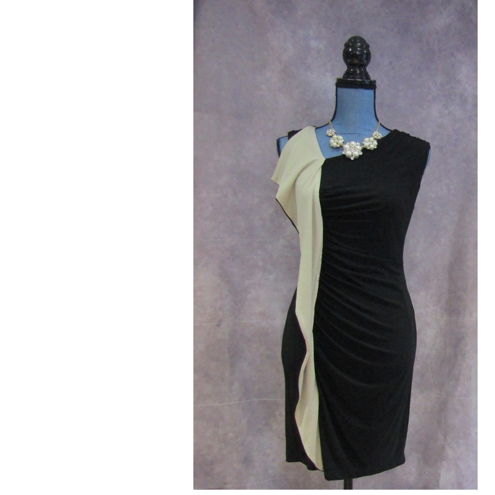NEW Calvin Klein Black & Tan Flounce Dress Size 2